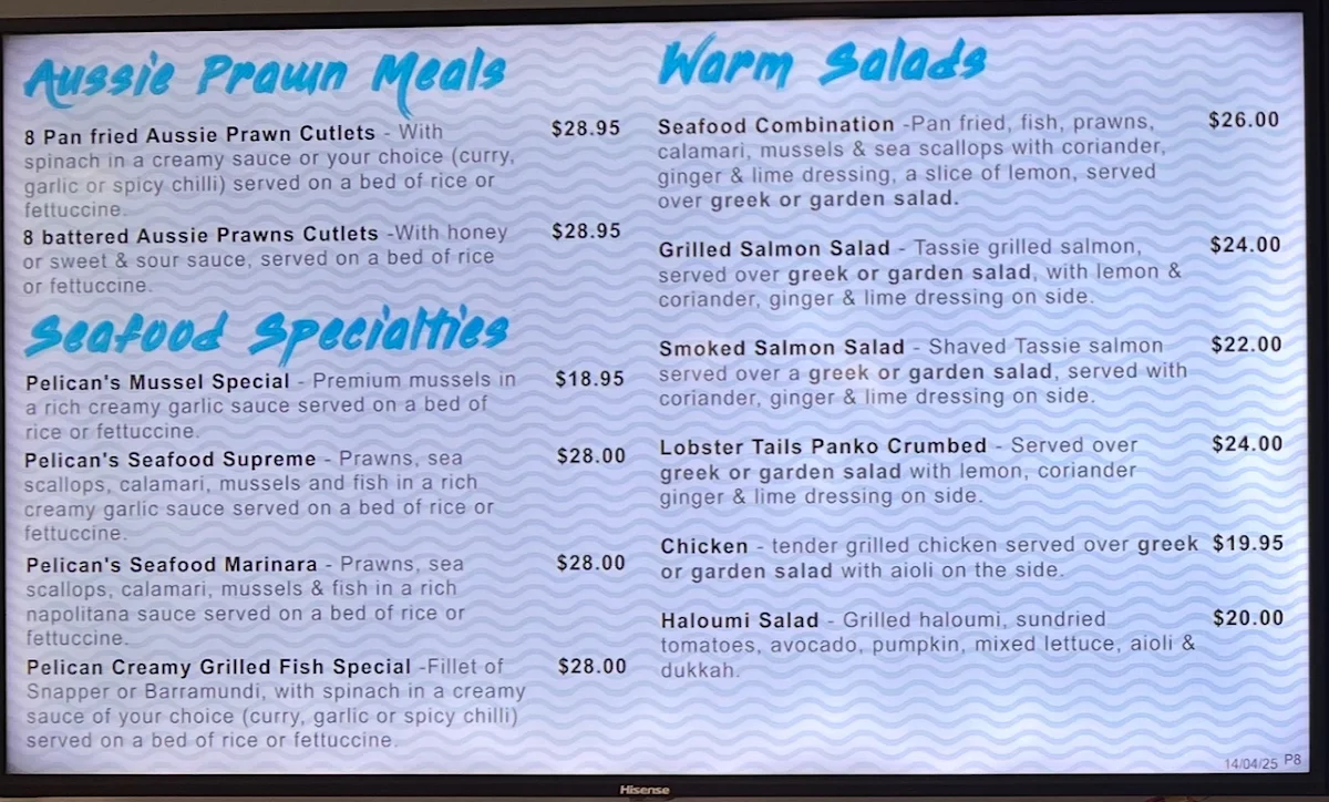 Menu, Pelican's Nest Cafe