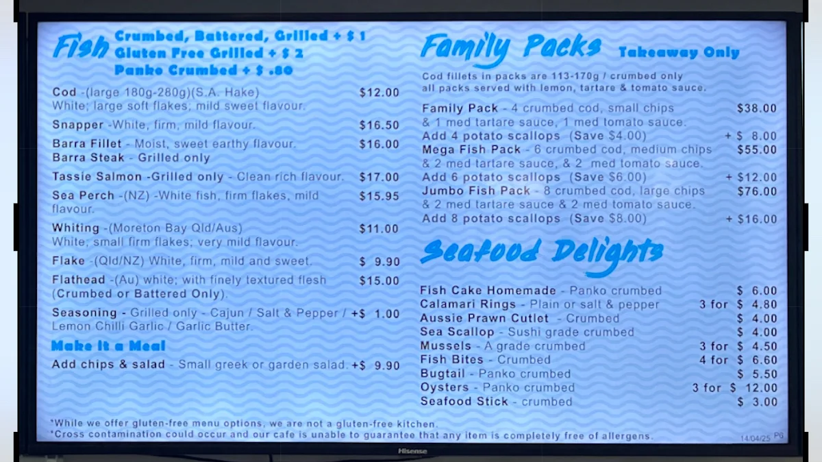 Menu, Pelican's Nest Cafe