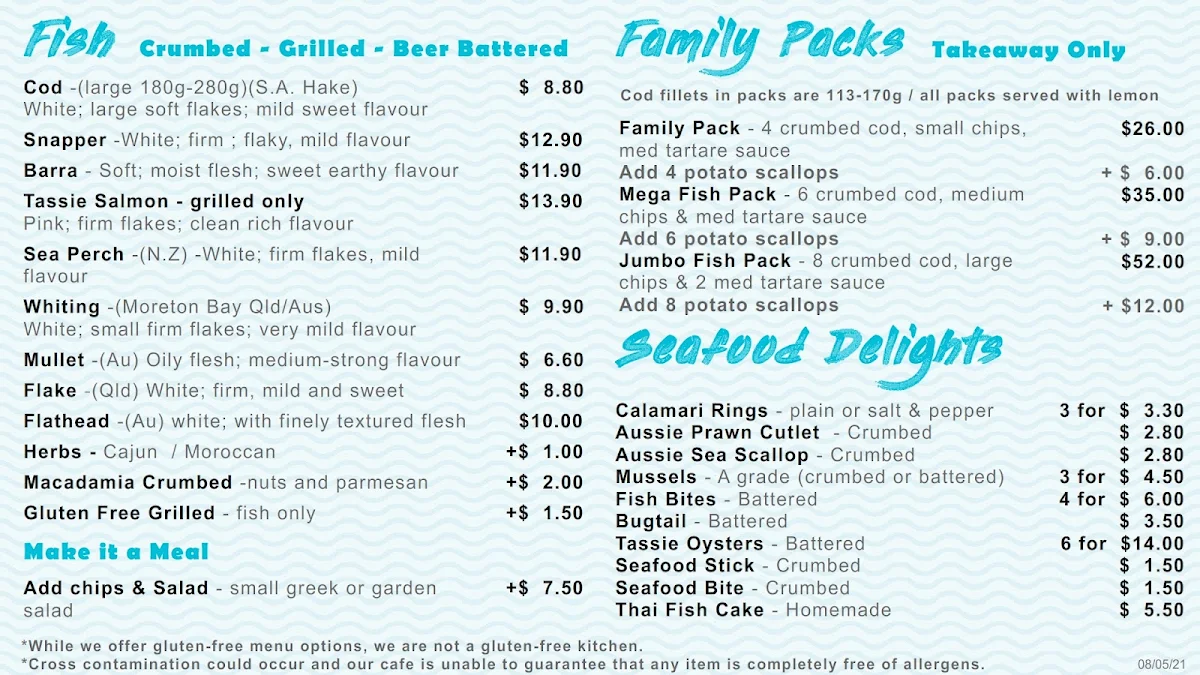 Menu, Pelican's Nest Cafe