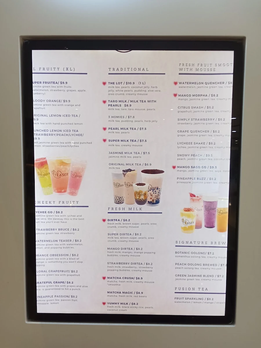 Menu, Teaser Sunnybank Hills