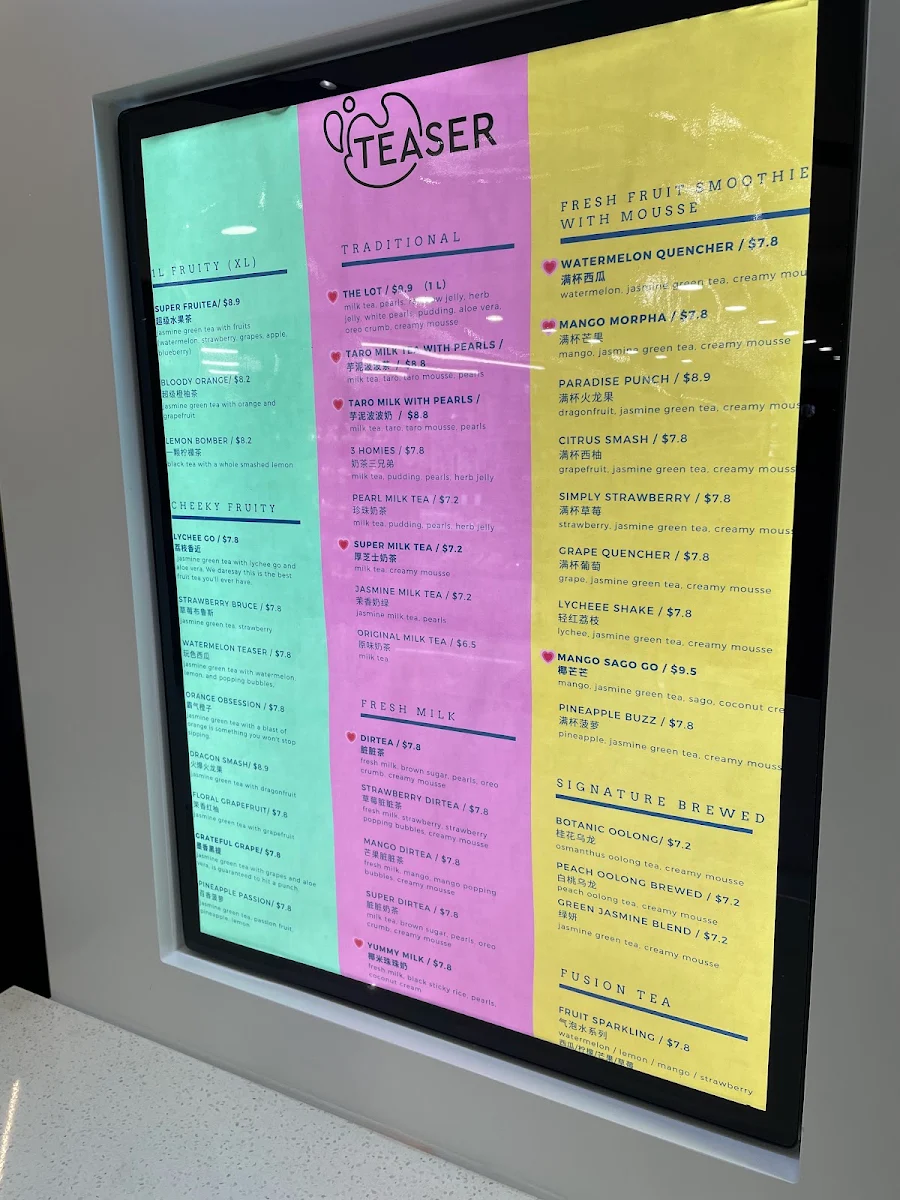 Menu, Teaser Sunnybank Hills