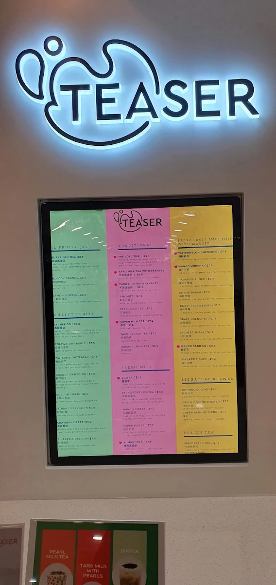 Menu, Teaser Sunnybank Hills