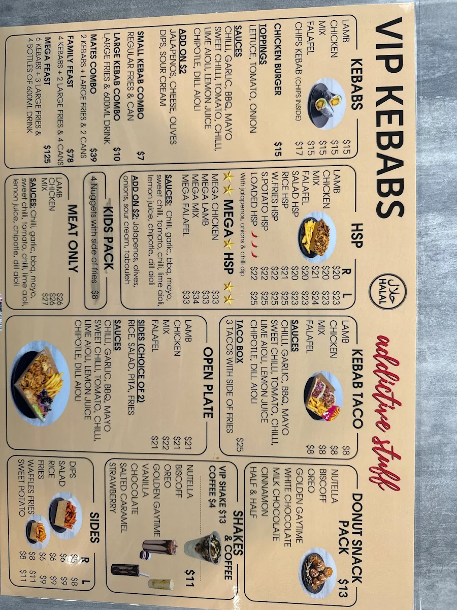 Menu, VIP KEBABS