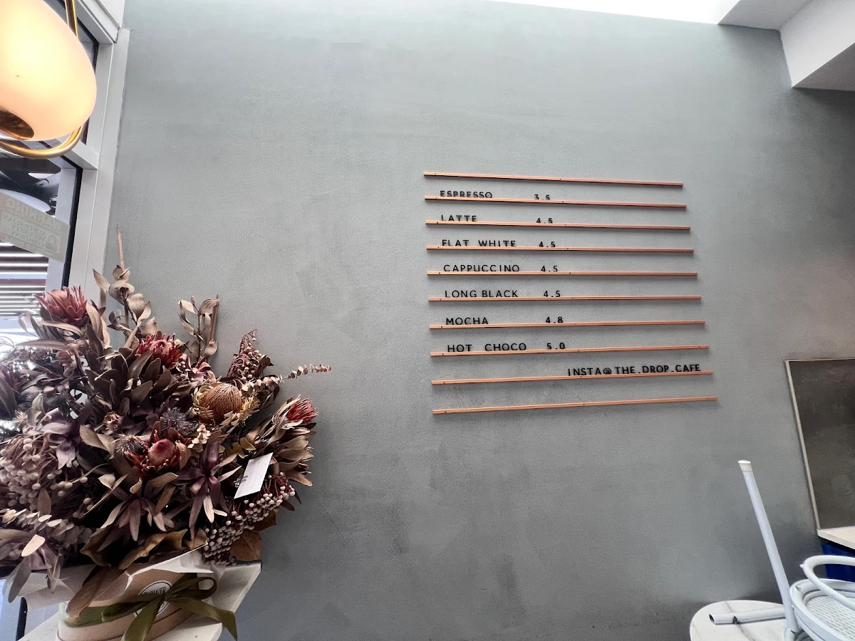 Menu, THE DROP CAFE