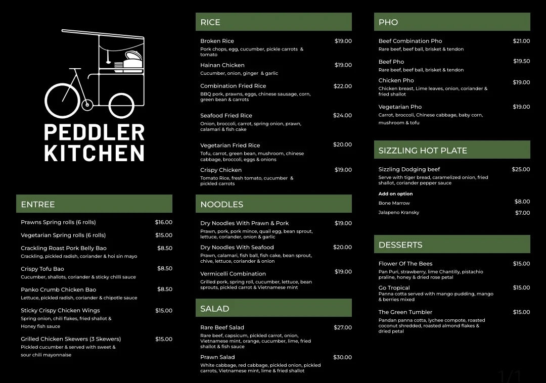 Menu, Peddler Kitchen