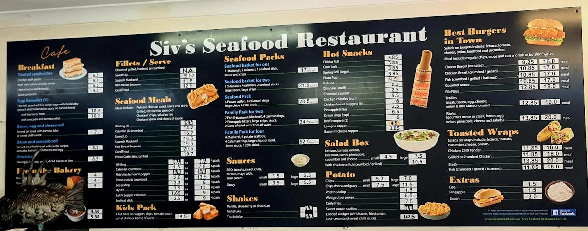 Menu, Siv's Seafood Restaurant