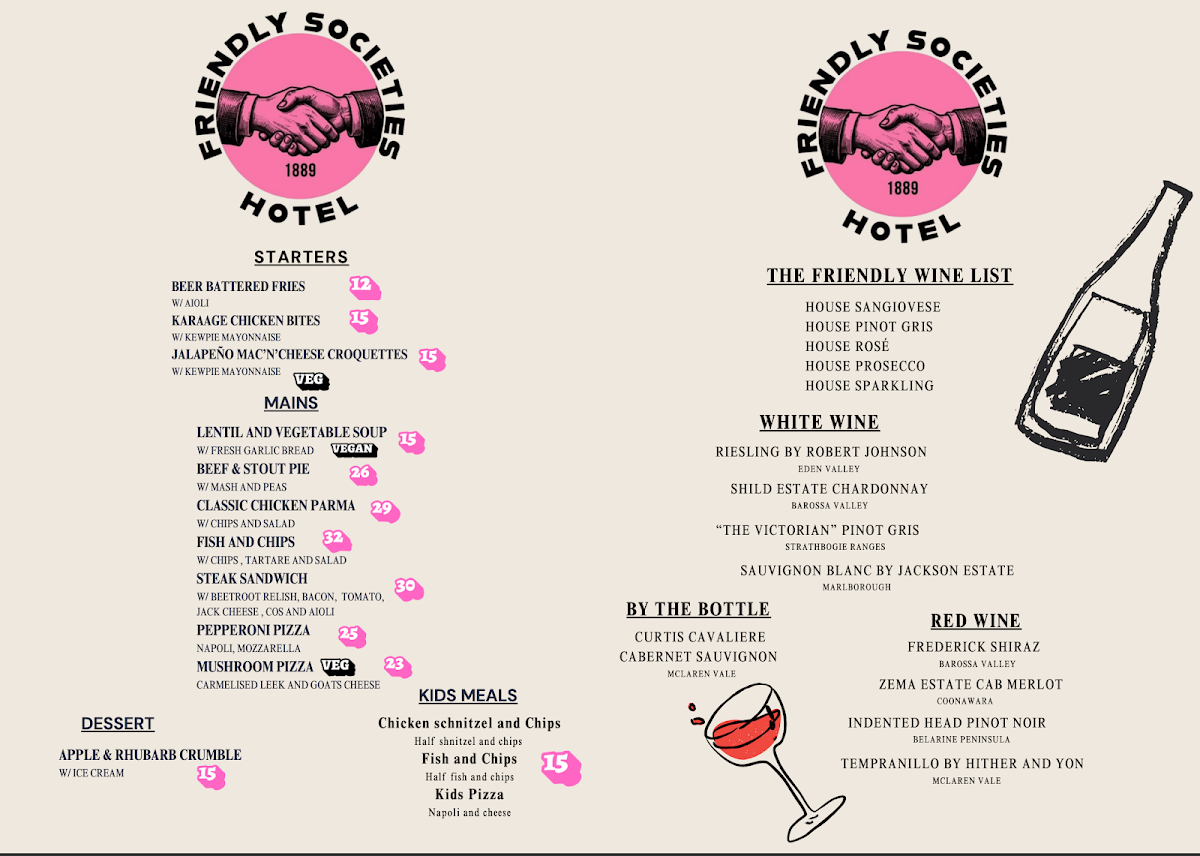 Menu, The Friendly Societies Hotel