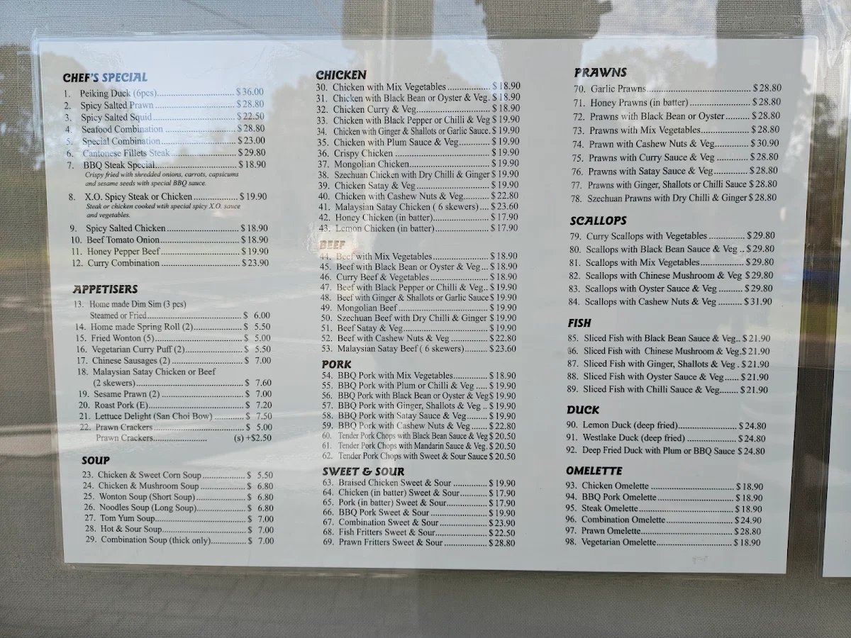 Menu, Fortune Palace Chinese Cuisine