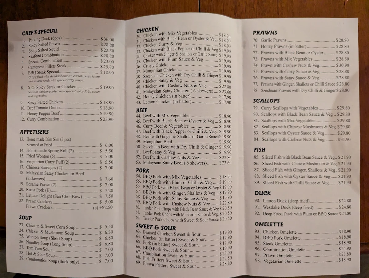 Menu, Fortune Palace Chinese Cuisine