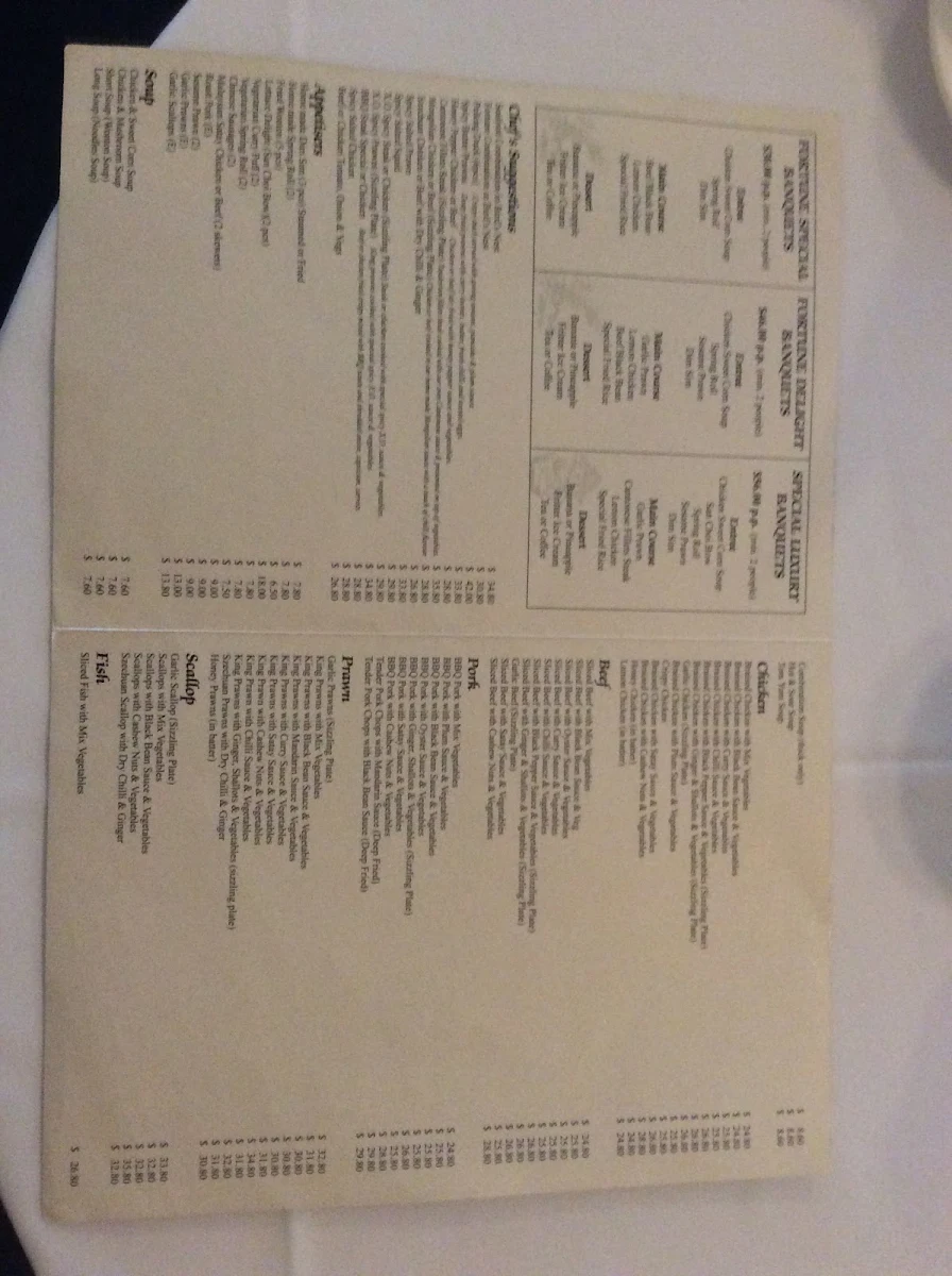 Menu, Fortune Palace Chinese Cuisine
