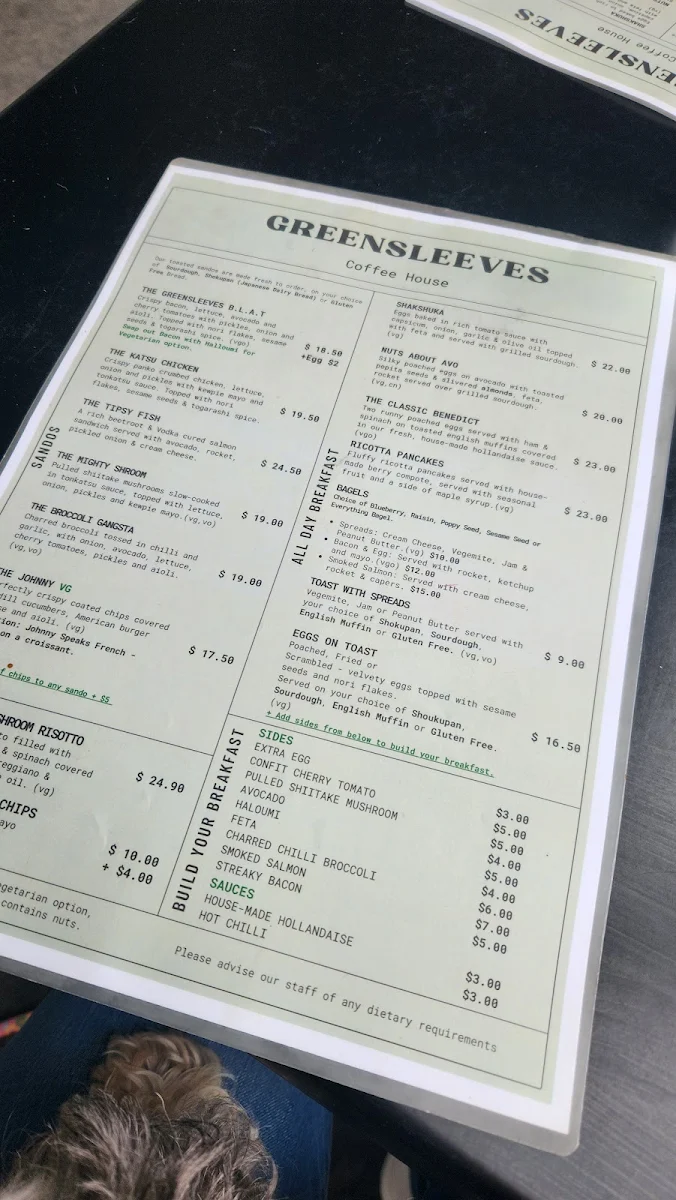 Menu, Greensleeves Coffee House