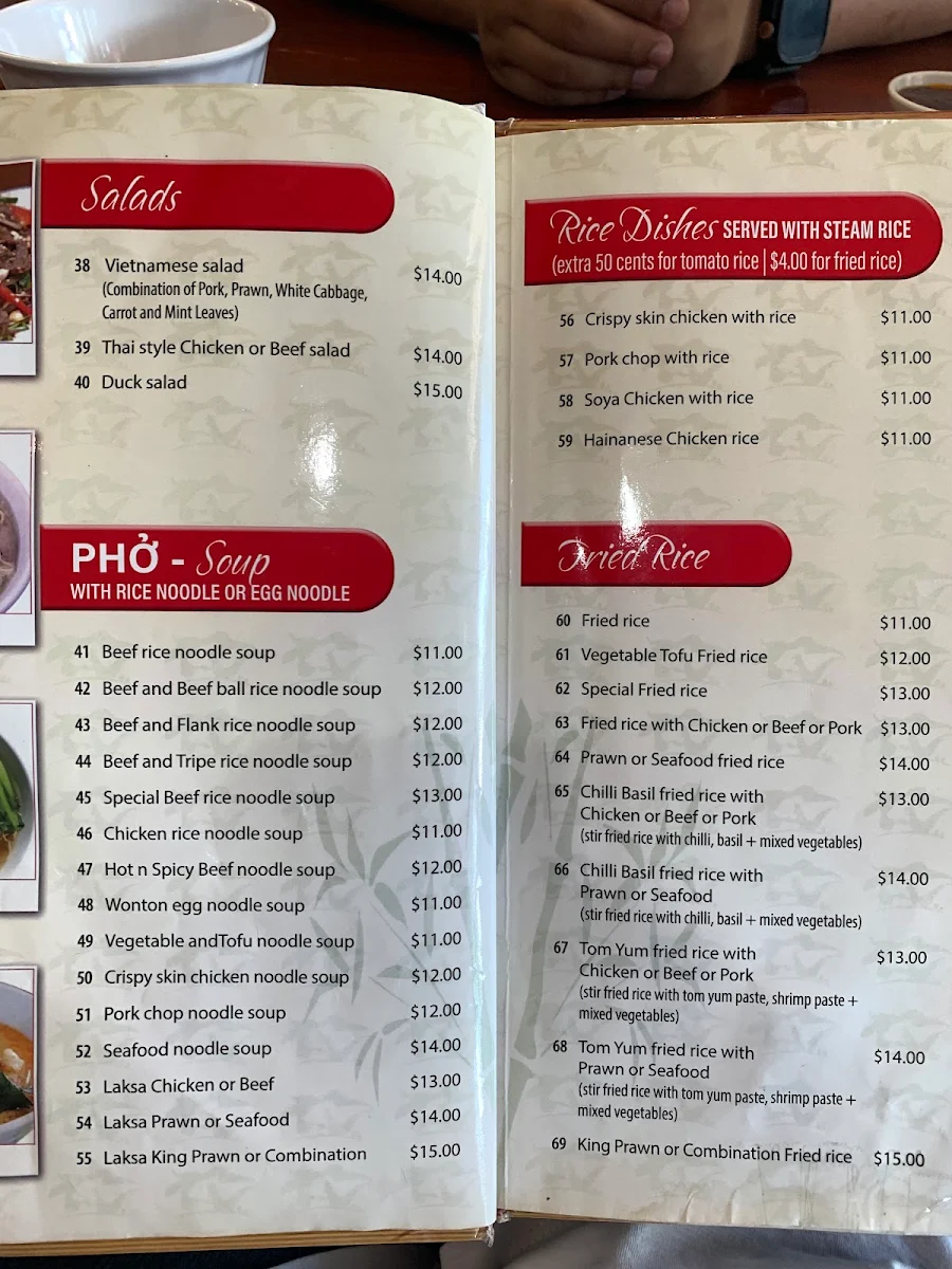 Menu, Pho Ha Noi Restaurant