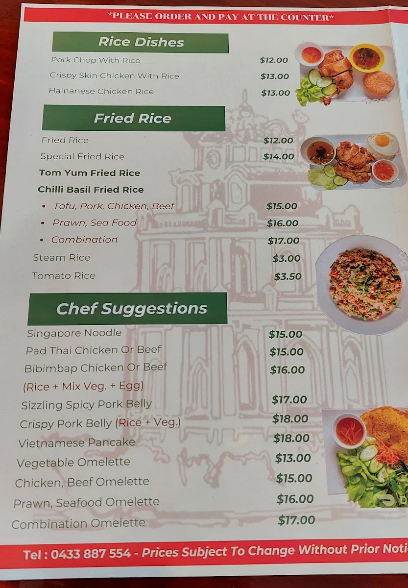 Menu, Pho Ha Noi Restaurant