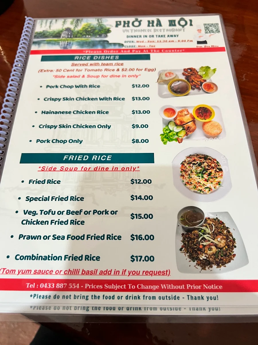 Menu, Pho Ha Noi Restaurant