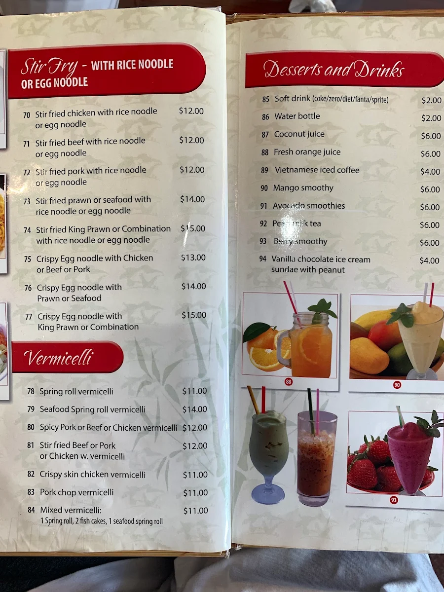Menu, Pho Ha Noi Restaurant