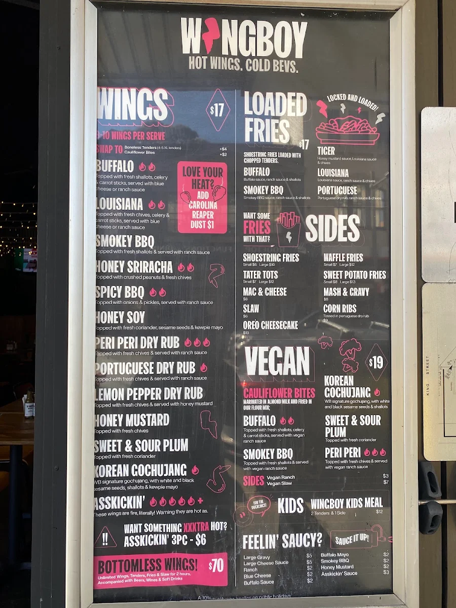 Menu, Wingboy Newtown