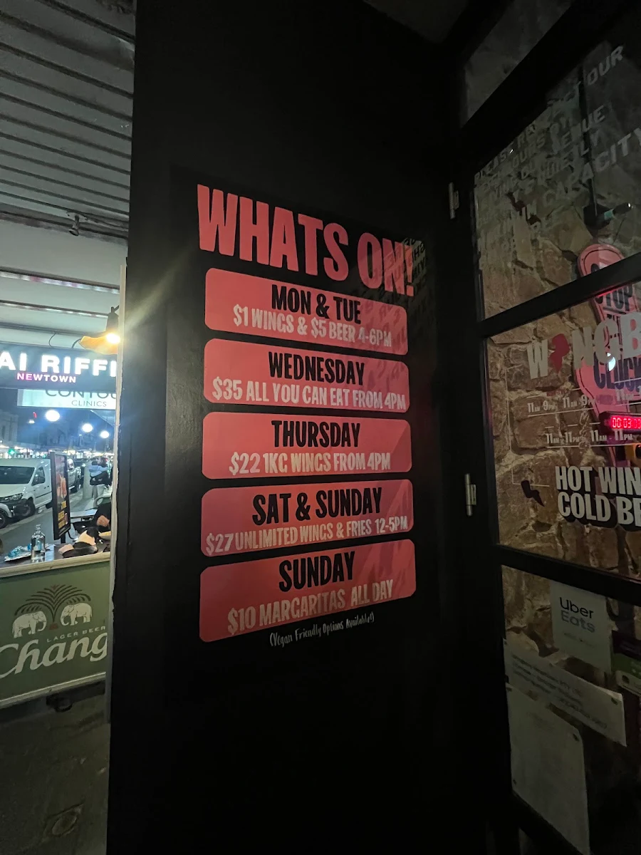 Menu, Wingboy Newtown