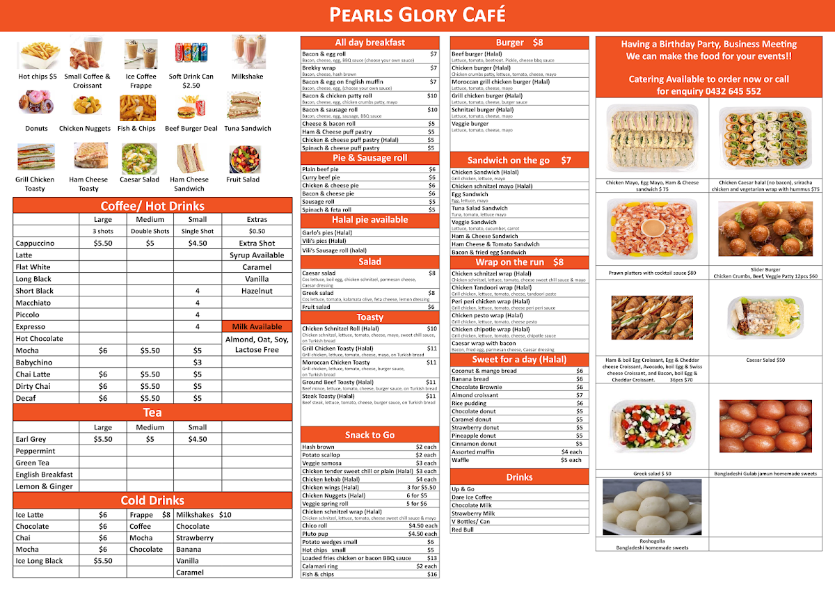 Menu, Pearls Glory Cafe