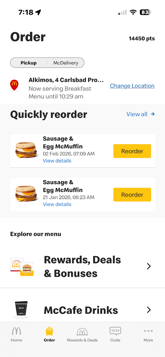 Menu, McDonald's Alkimos