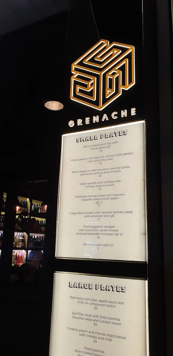 Menu, Grenache Wine Bar