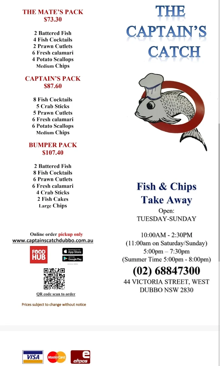 Menu, The Captains Catch