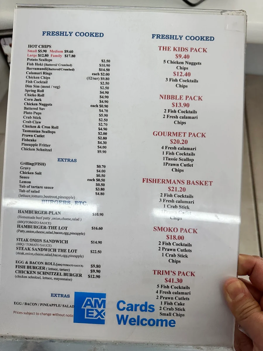 Menu, The Captains Catch