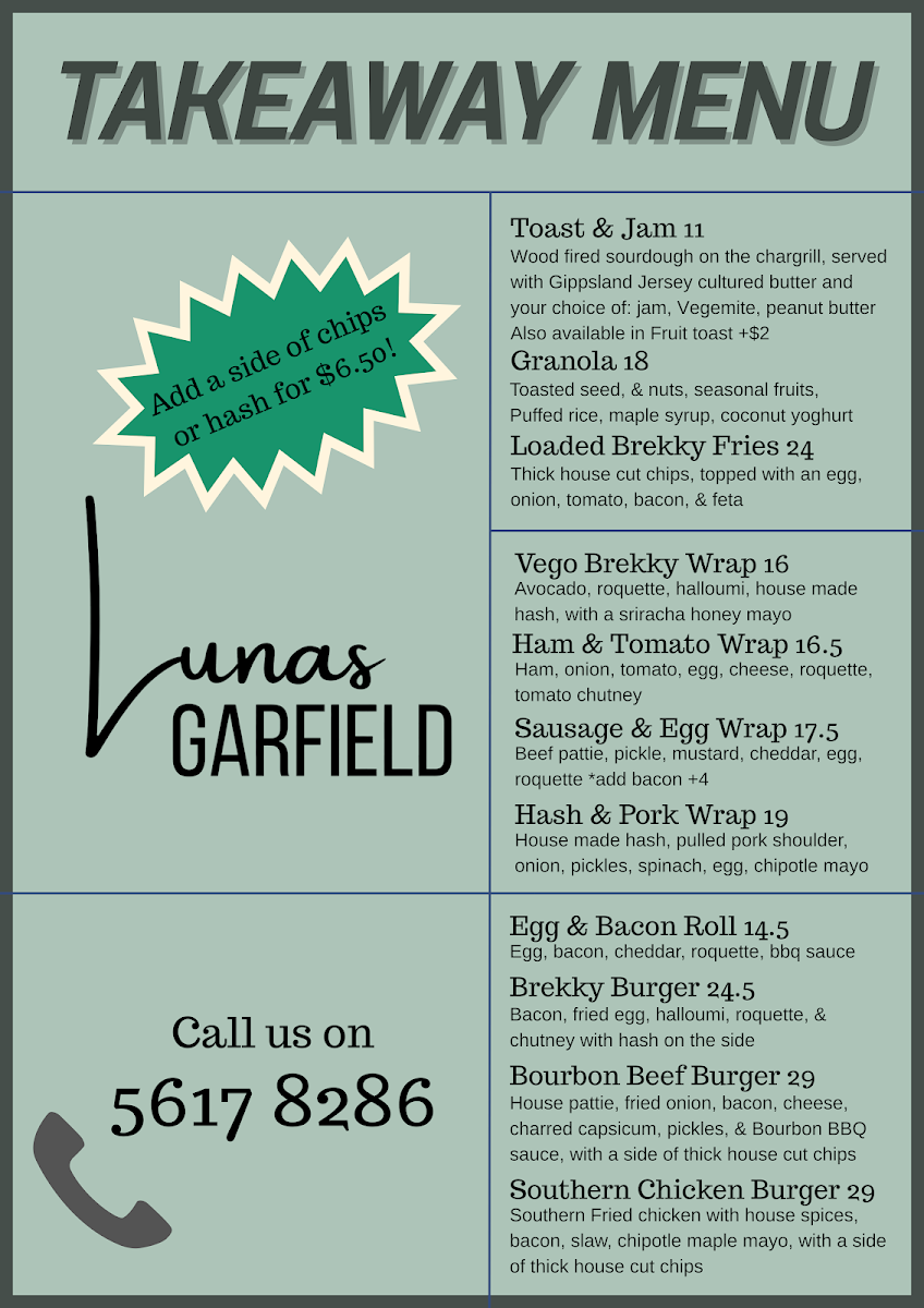 Menu, Luna’s Garfield