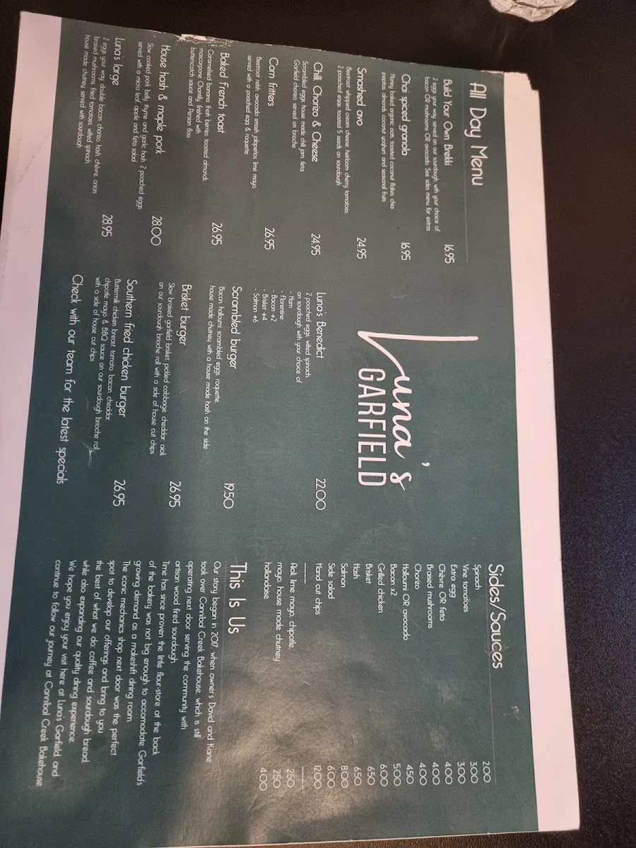 Menu, Luna’s Garfield