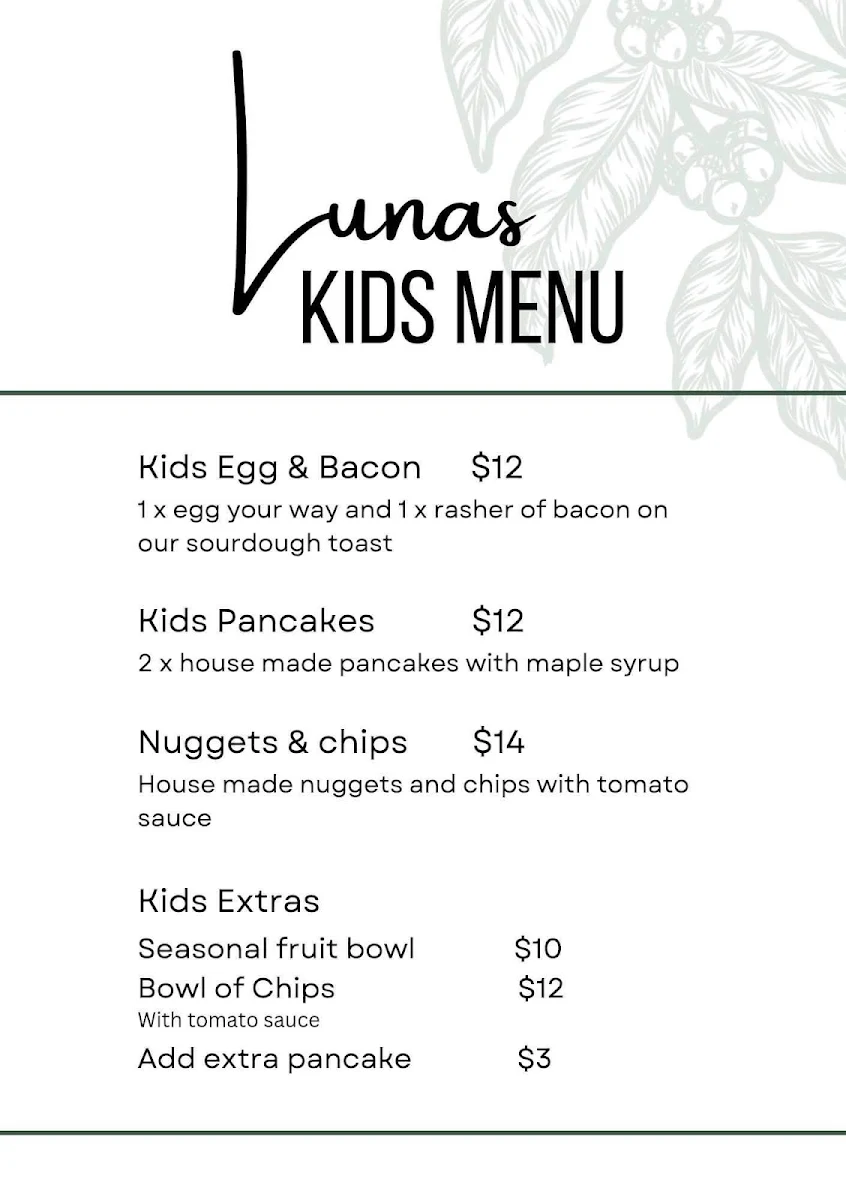 Menu, Luna’s Garfield