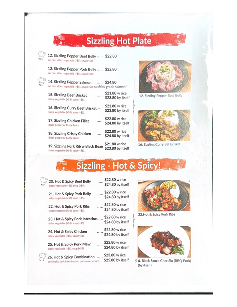 Menu, Zen Flavours