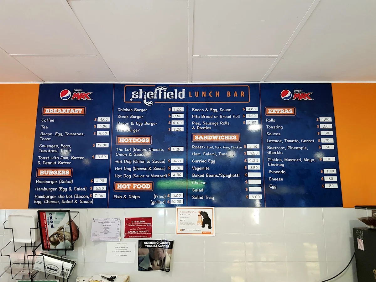 Menu, Sheffield Lunch Bar