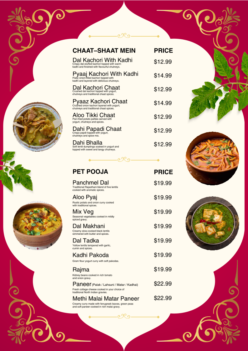 Menu, Rajasthani Dhaba