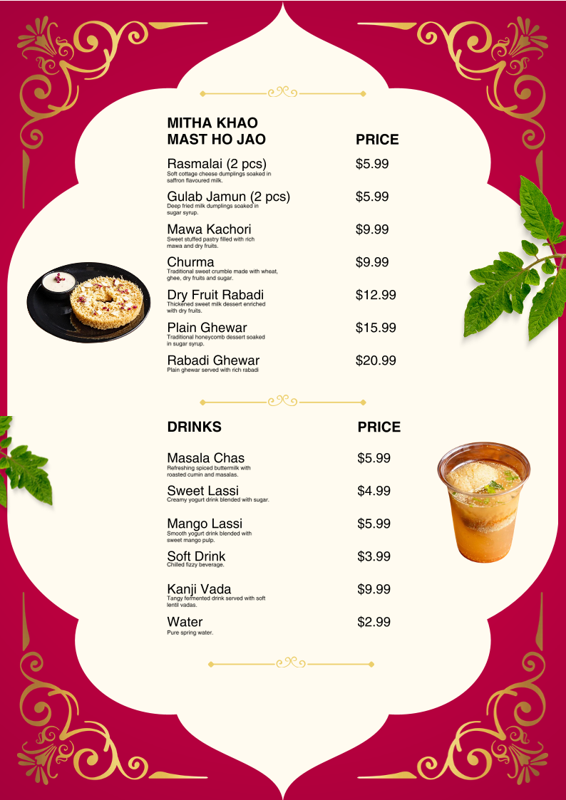 Menu, Rajasthani Dhaba