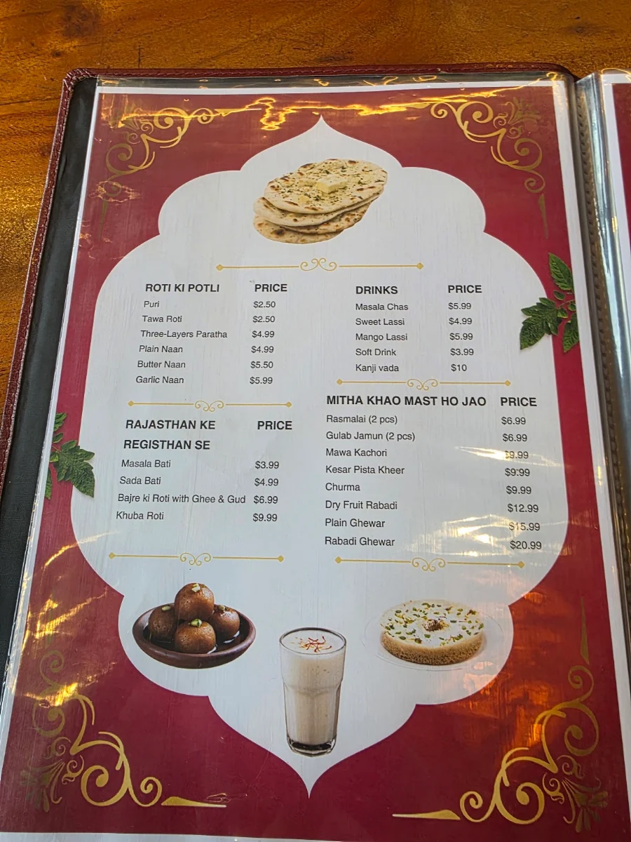 Menu, Rajasthani Dhaba