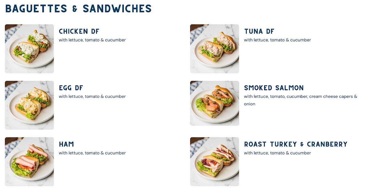 Menu, DeFrance Roselands