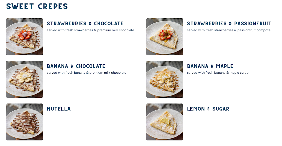 Menu, DeFrance Roselands