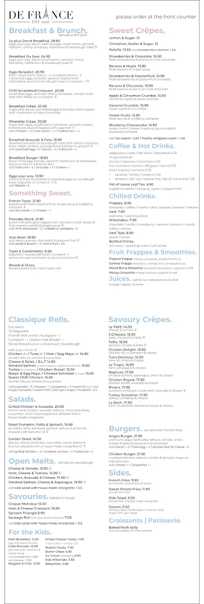 Menu, DeFrance Roselands