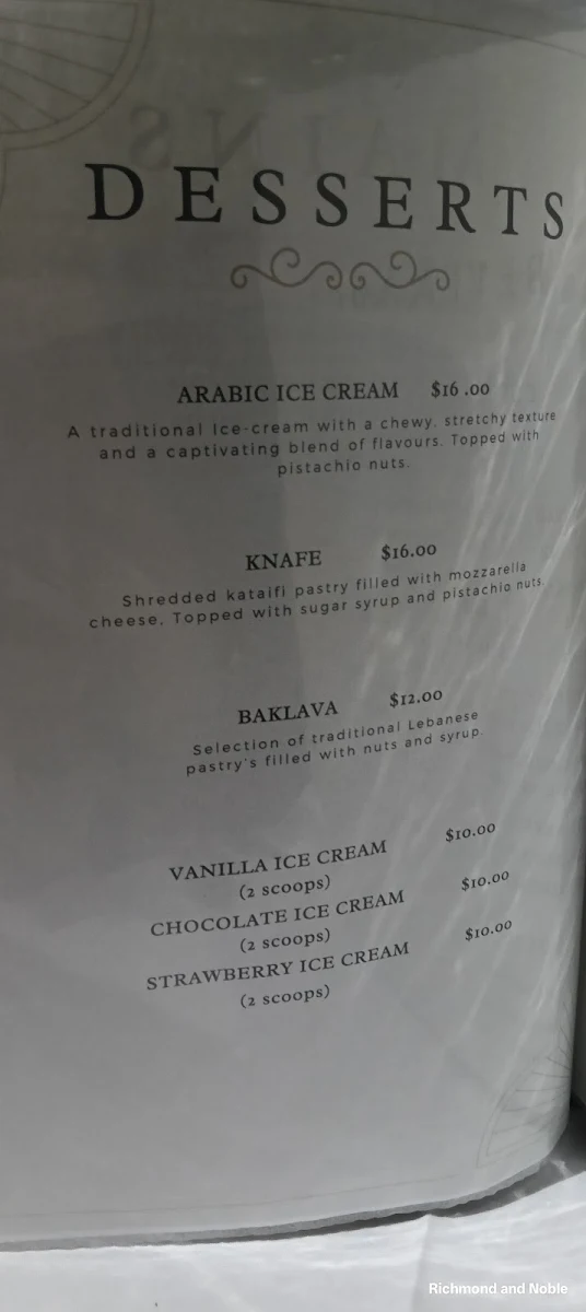 Menu, Maroosh Restaurant