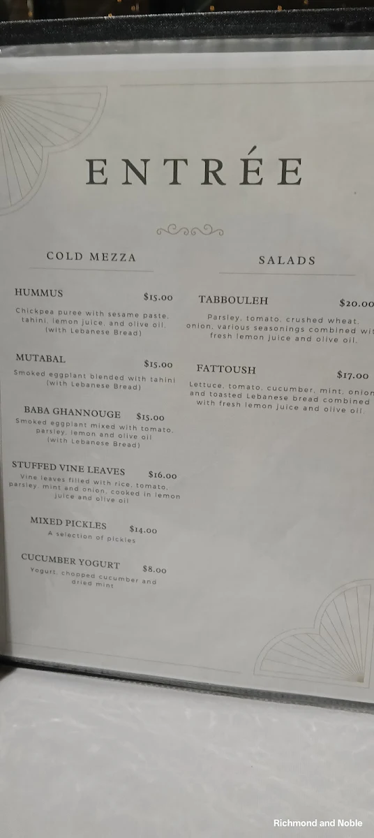 Menu, Maroosh Restaurant