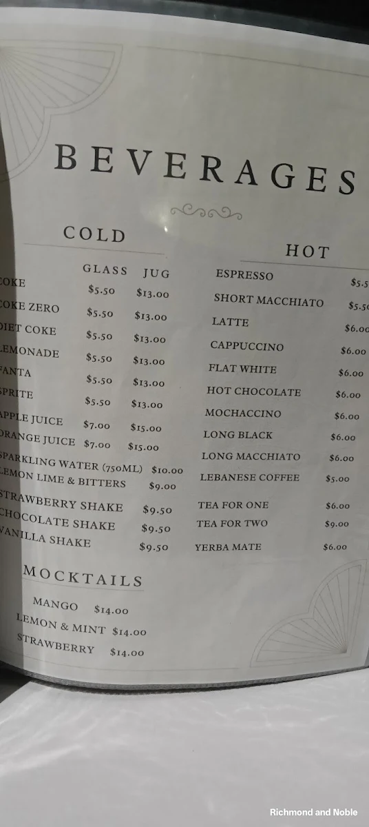 Menu, Maroosh Restaurant