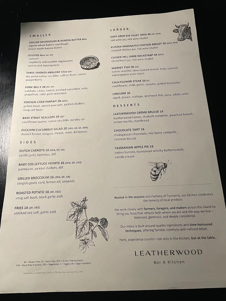 Menu, Leatherwood Bar & Kitchen