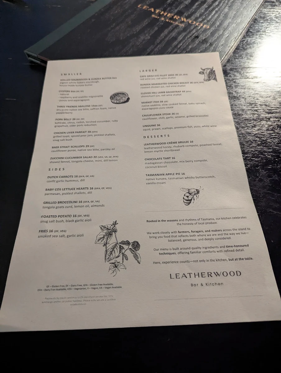 Menu, Leatherwood Bar & Kitchen