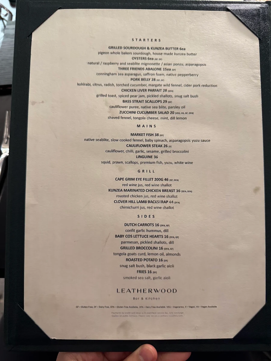 Menu, Leatherwood Bar & Kitchen