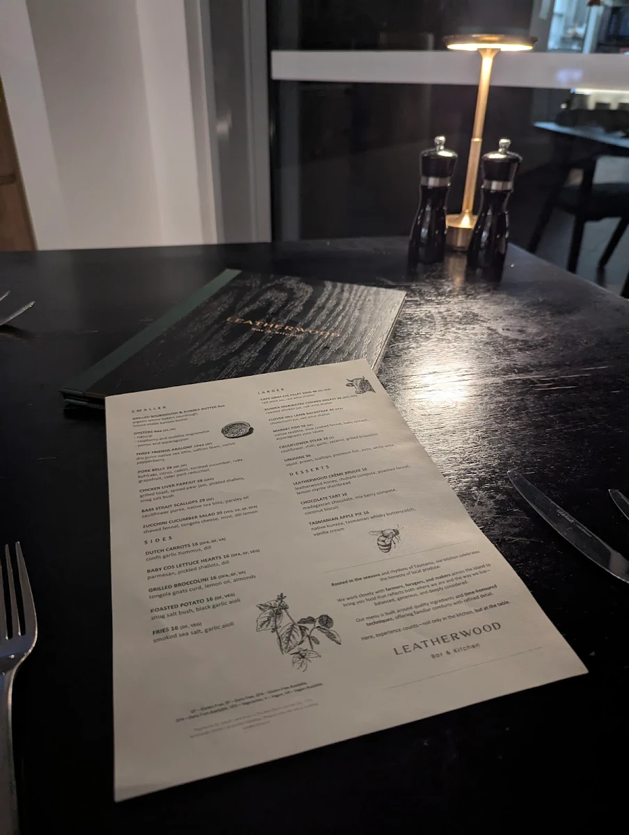 Menu, Leatherwood Bar & Kitchen