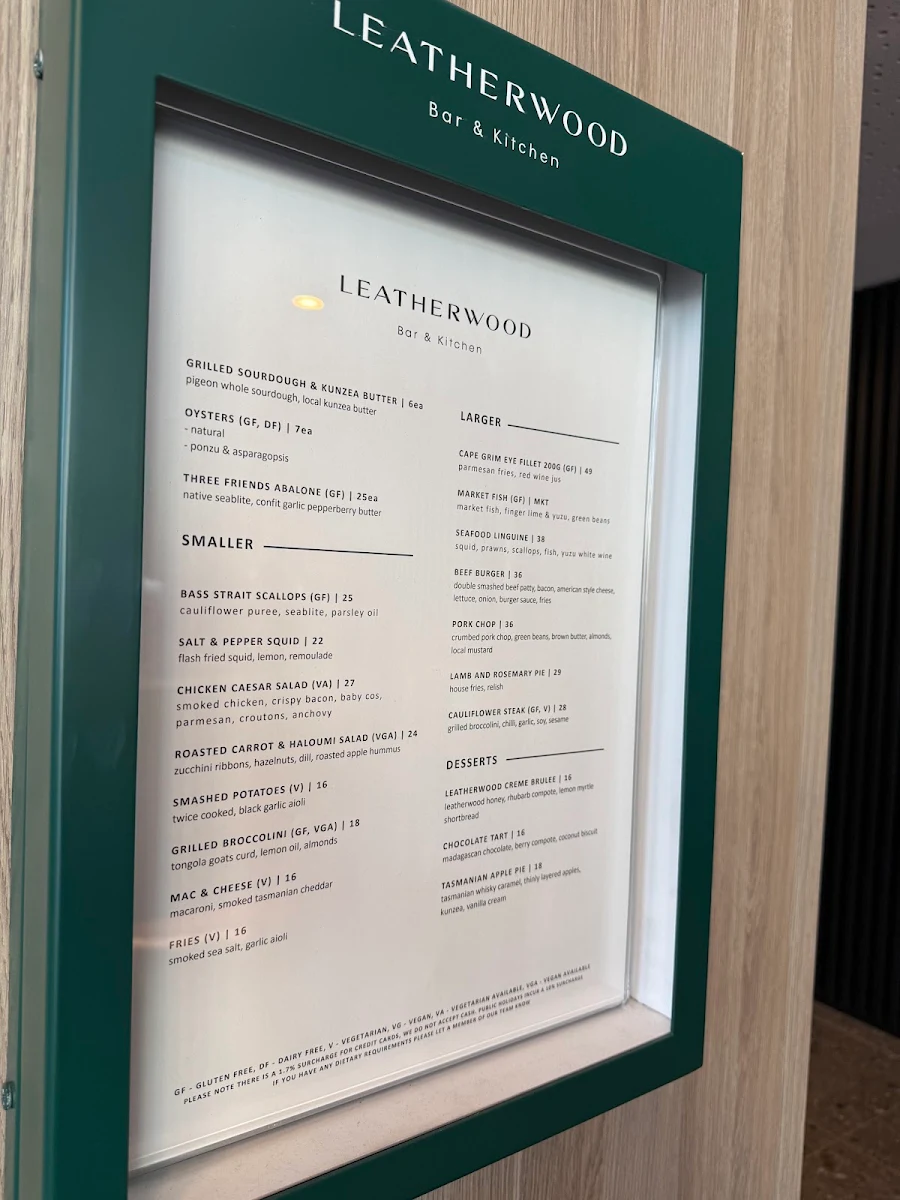 Menu, Leatherwood Bar & Kitchen