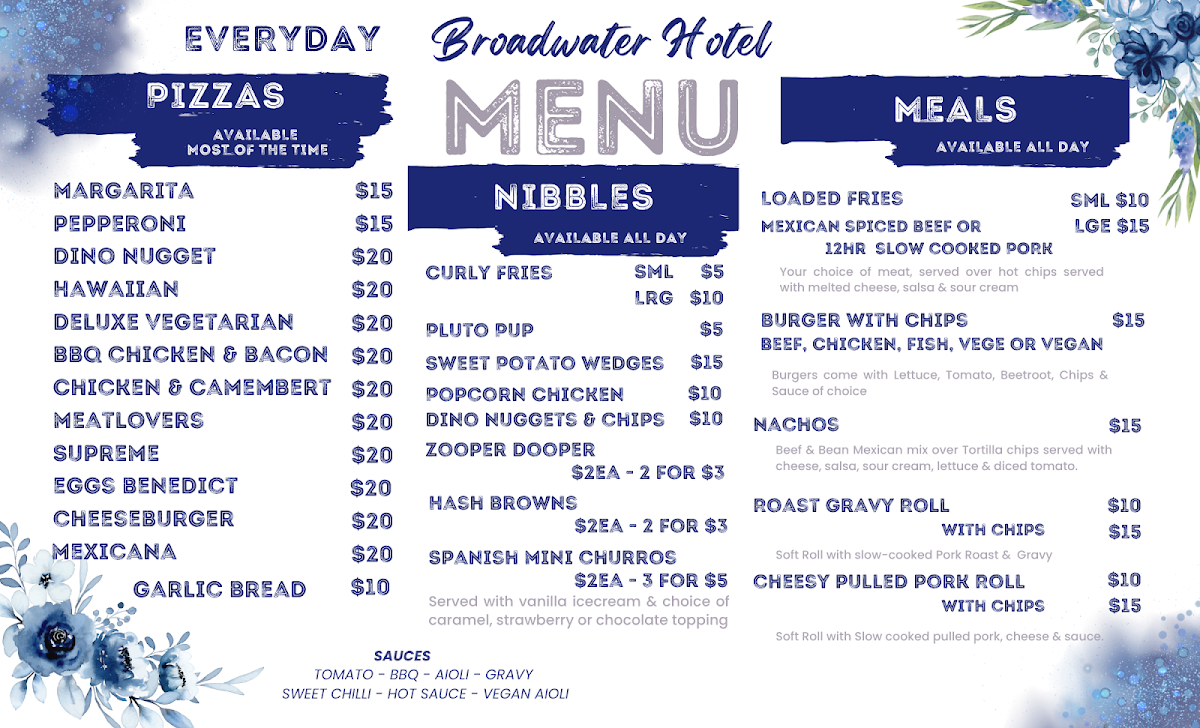 Menu, Broadwater Hotel