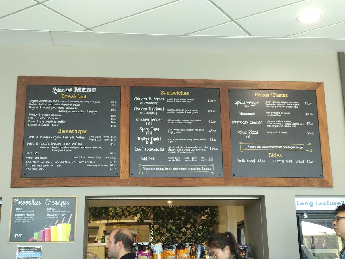 Menu, Library Cafe