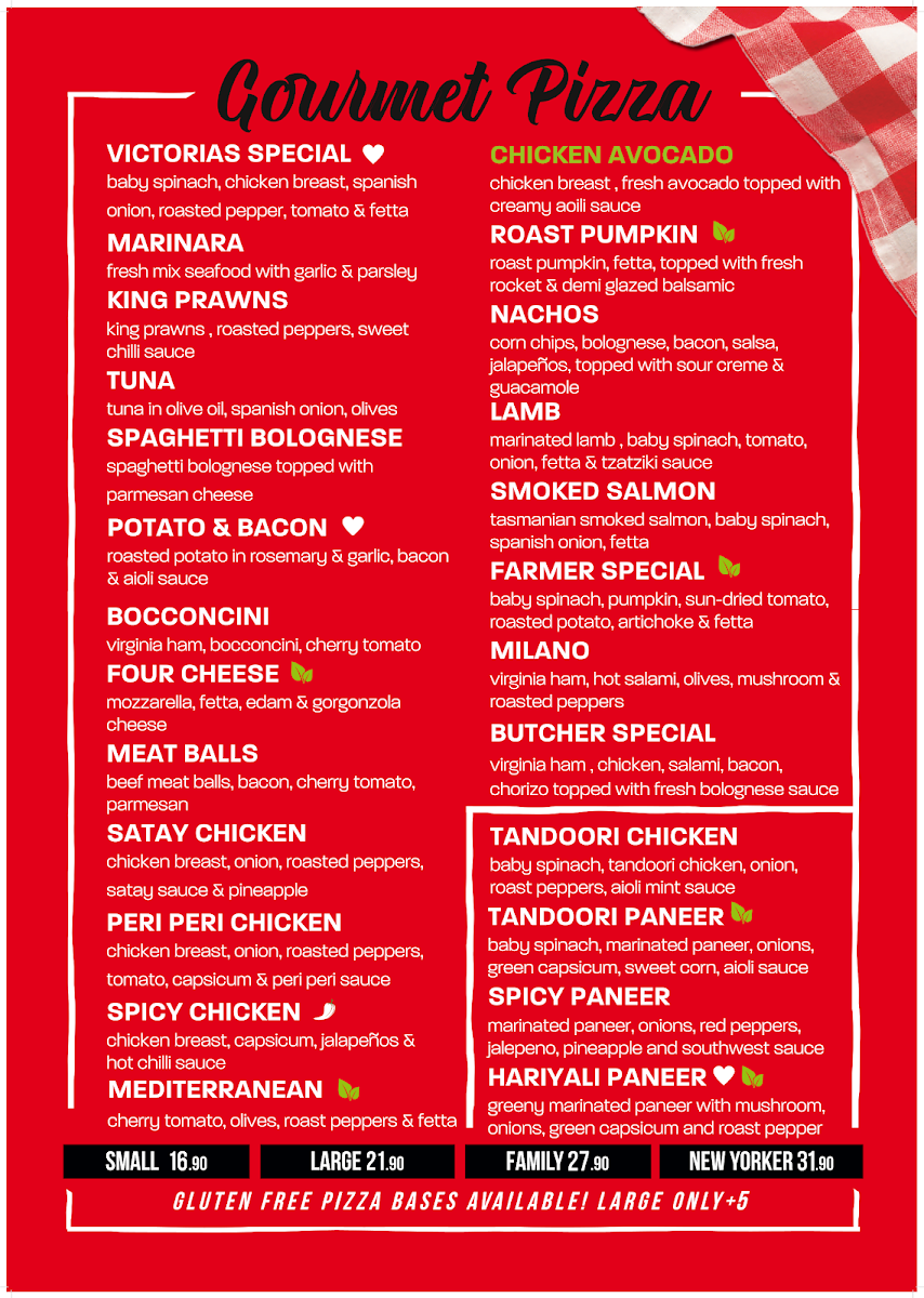 Menu, Victoria’s Pizza N Beyond - Tarneit