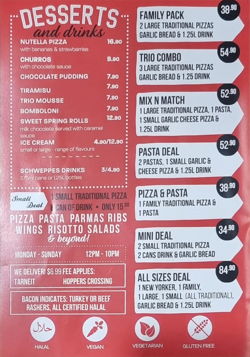 Menu, Victoria’s Pizza N Beyond - Tarneit
