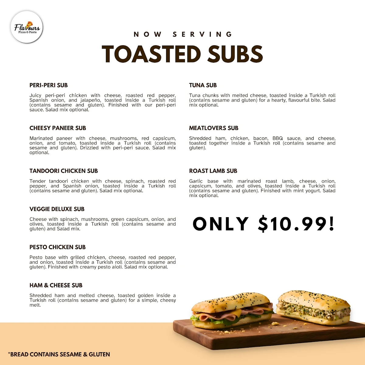 Menu, Flavours Pizza & Pasta